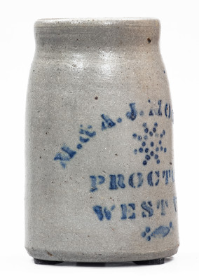 Rare and Fine Stoneware Canning Jar w/ PROCTOR, W. VA Advertising and Star Decoration