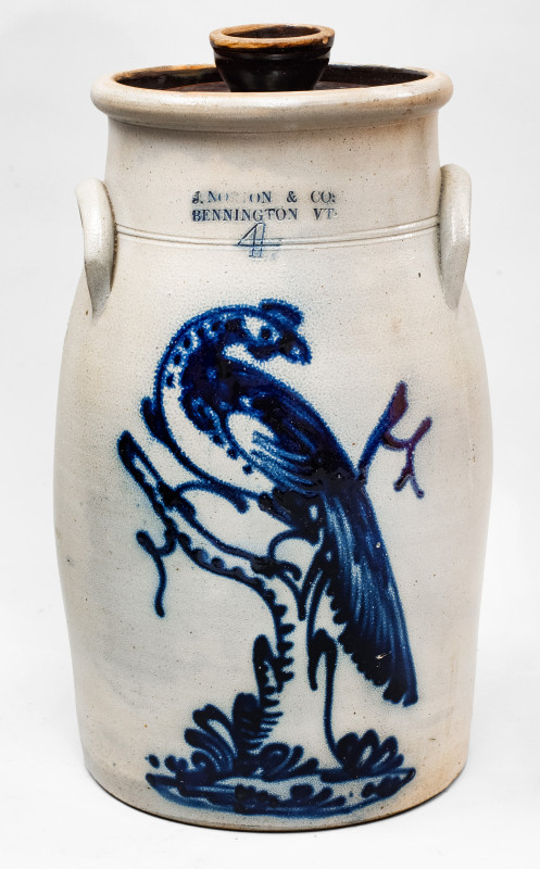 Exceptional 4 Gal. J. NORTON & CO. / BENNINGTON, VT Stoneware Pheasant Churn