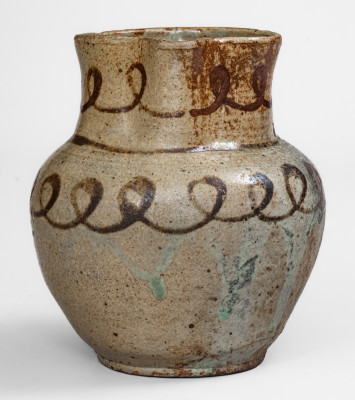 Scarce Small-Sized Edgefield Dist, SC Stoneware Pitcher w/ Iron Slip Decoration, attrib. Thomas Chandler