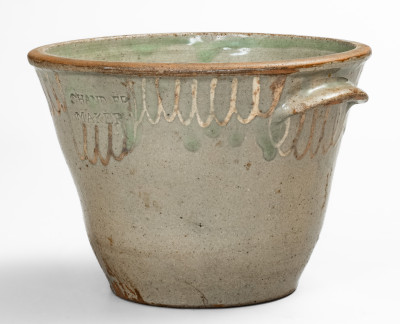 CHANDLER / MAKER (Thomas Chandler) Edgefield District, SC Stoneware Bowl w/ Kaolin Slip Decoration