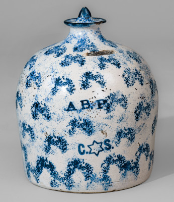 Exceedingly Rare Stoneware South Carolina Dispensary Bank w/ Sponged Cobalt Decoration