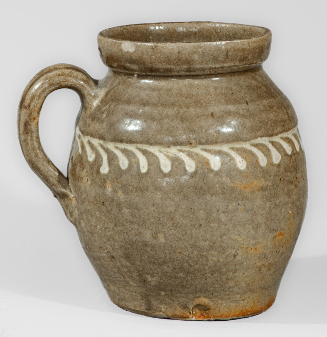 Scarce attrib. Collin Rhodes Pottery, Shaw s Creek, Edgefield District, SC Stoneware Handled Jar
