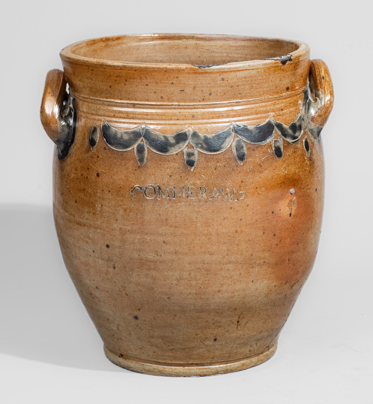 COMMERAWS / STONEWARE Stoneware Jar w/ Impressed Drape-and-Tassel Decoration