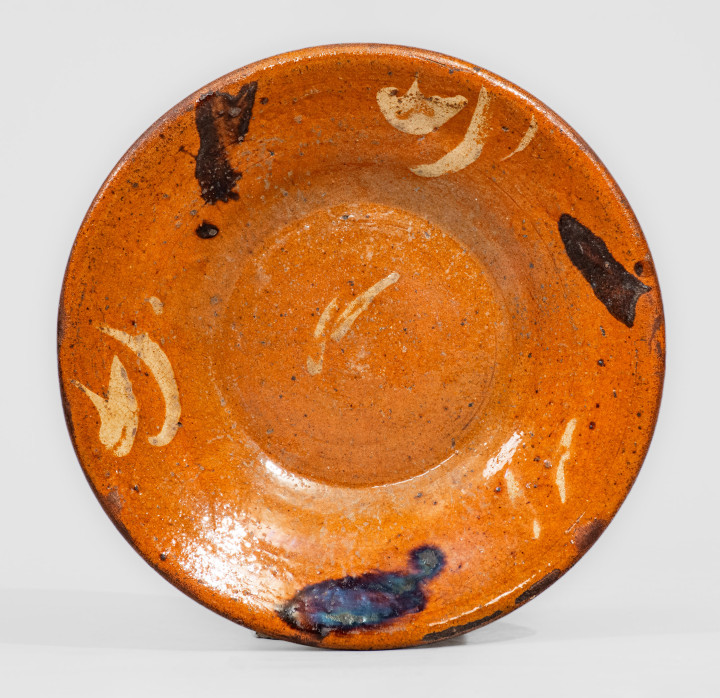 Alamance County, NC Redware Dish w/ Two-Color-Slip Decoration, circa 1820-50