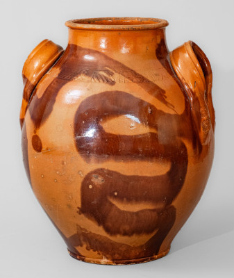 Exceedingly Rare and Important Greene County, Tennessee Redware Jar w/ 