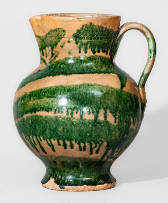 Extremely Rare Greene County, TN Redware Pitcher w/ Profuse Copper Slip, attrib. Christopher Alexander Haun