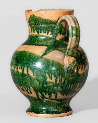 Extremely Rare Greene County, TN Redware Pitcher w/ Profuse Copper Slip, attrib. Christopher Alexander Haun