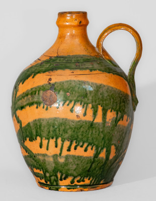 Rare Greene County, TN Redware Jug w/ Profuse Copper Slip Decoration, attrib. Christopher Alexander Haun