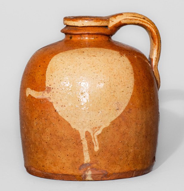 Exceptional Galena, Illinois Small-Sized Redware Moon Jug, second half 19th century