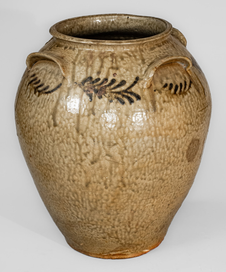 Rare Four-Handled attrib. Thomas Chandler, Edgefield Dist, SC Stoneware Jar, circa 1845 