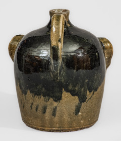 Exceedingly Rare and Important Early-Period Lanier and Arie Meaders Face Jug w/ Rock Eyes and Black Slip