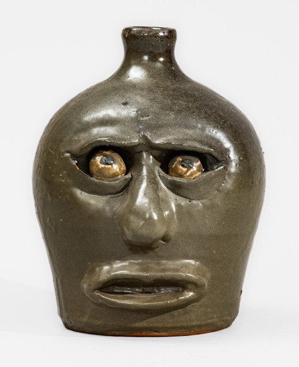 Very Rare LM (Lanier Meaders, circa 1960s) Alkaline-Glazed Stoneware Face Jug