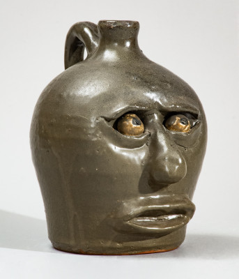 Very Rare LM (Lanier Meaders, circa 1960s) Alkaline-Glazed Stoneware Face Jug