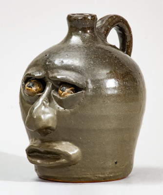 Very Rare LM (Lanier Meaders, circa 1960s) Alkaline-Glazed Stoneware Face Jug