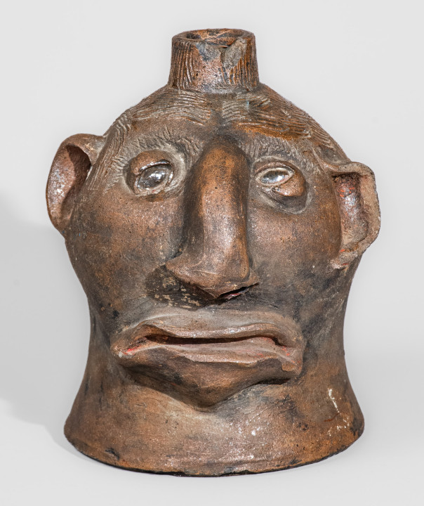 Very Rare Albany-Slip-Decorated Stoneware Face Jug, attrib. Charles P. Ferguson, Barrow County, Georgia
