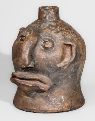Very Rare Albany-Slip-Decorated Stoneware Face Jug, attrib. Charles P. Ferguson, Barrow County, Georgia