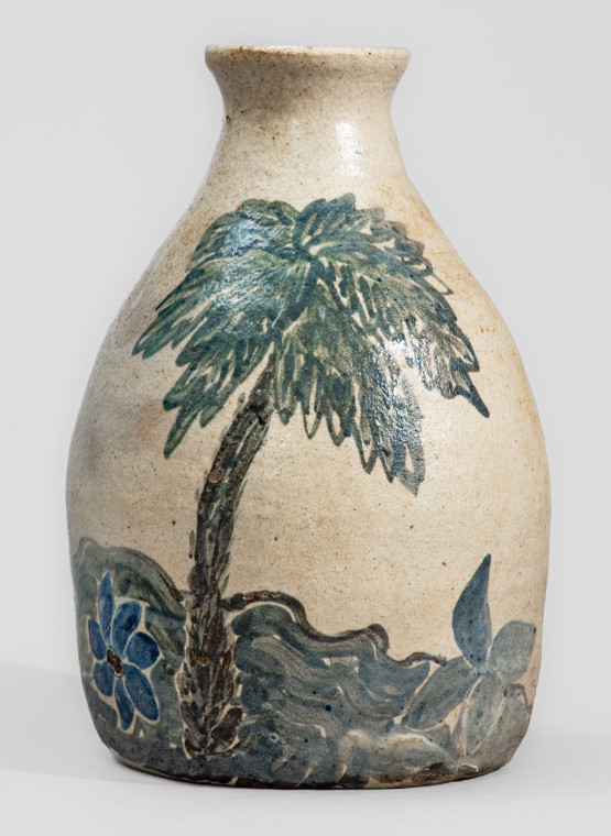 Extremely Rare MEADERS (Arie Meaders, Cleveland, GA, c1956-69) Stoneware Vase w/ Multi-Colored Palm Tree