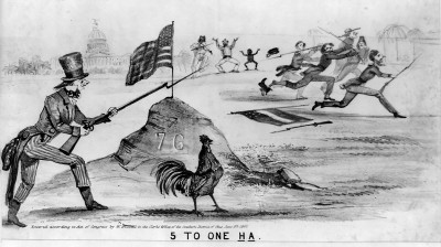 The Patriot Jar: Highly Important Civil War Era Stoneware Jar w/ Man Carrying an American Flag