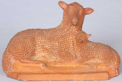 Shenandoah Valley Redware Lamb Group, attributed to Solomon Bell