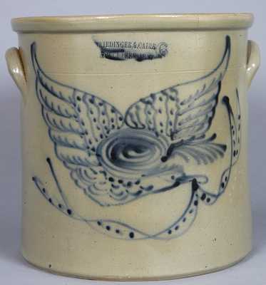 RIEDINGER & CAIRE / POUGHPEEKSIE, NY Stoneware Crock w/ Eagle & Banner