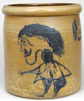 Midwestern Stoneware Crock w/ Incised Folk Art Figure of a Man