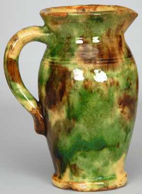 Multi-Glaze Redware Pitcher, Bell or Eberly Family, Strasburg, VA