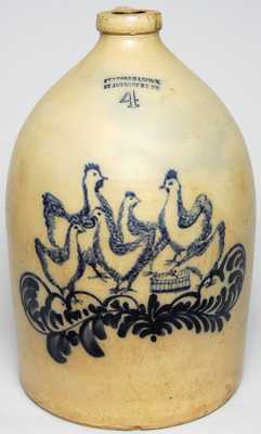 FENTON & HANCOCK / ST. JOHNSBURY VT Stoneware Jug w/ Chicken Scene