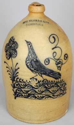 W.H. FARRAR & CO. / GEDDES, N.Y. Stoneware Bird Jug