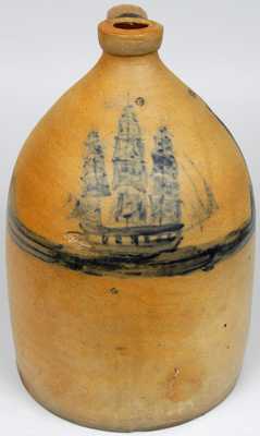 New York or New England Stoneware Ship Jug