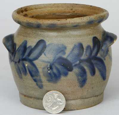 Very Rare Stoneware Sugar Bowl with Cobalt Tulip Decoration, Incised on Underside 