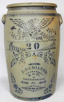20-Gallon J. HAMILTON & CO. / GREENSBORO, PA Stoneware Crock