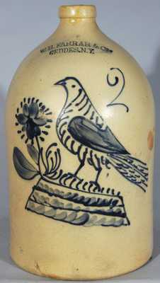 W.H. FARRAR / GEDDES, N.Y. Stoneware Bird Jug