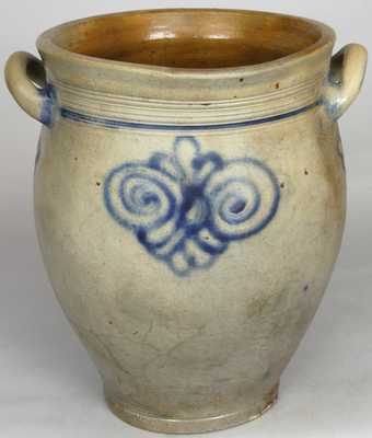 Stoneware Jar w/ Watch Spring Decoration, attrib. Capt. James Morgan, Cheesequake, NJ