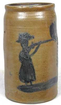 Morgantown, WV or Southwestern PA Stoneware Jar w/ Woman Firing Gun
