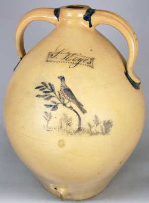 JULIUS NORTON / BENNINGTON, VT. Presentation Stoneware Water Cooler w/ Incised Birds