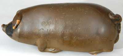 Albany-Slip-Glazed Anna Pottery (Anna, Illinois) Pig Flask