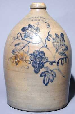 COWDEN & WILCOX / HARRISBURG, PA Stoneware Jug w/ Elaborate Grapes Design