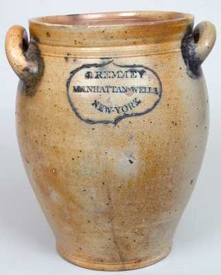 J. REMMEY / MANHATTAN-WELLS / NEW-YORK Stoneware Crock w/ Incised Floral
