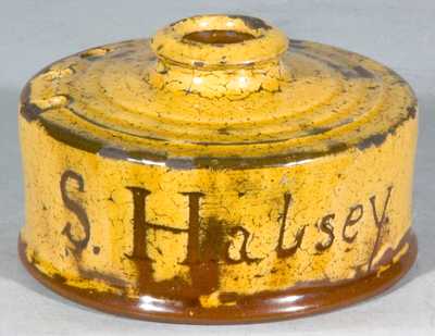 Redware Inkwell made for Dr. Seymour Halsey in Sparta, NJ, 1824