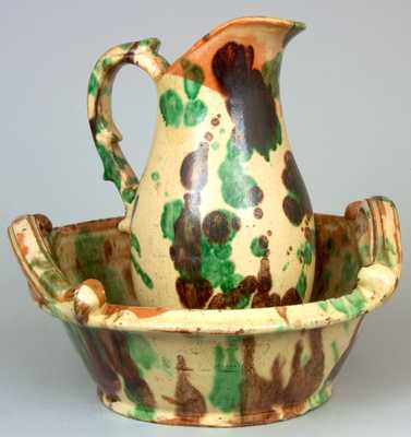 J. EBERLY & CO. / STRASBURG, VA Redware Pitcher & Washbowl Set