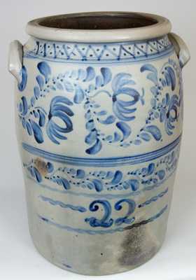 22-Gallon Western PA Stoneware Crock, attrib. James Hamilton, Greensboro