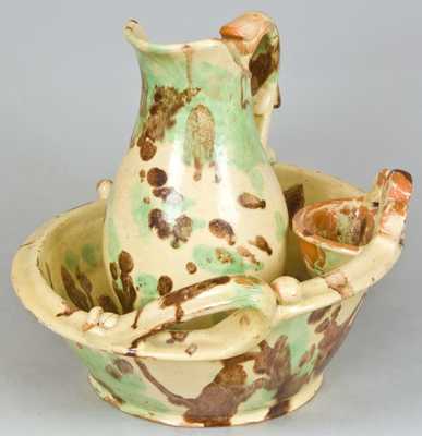 Shenandoah Valley Redware Pitcher & Washbowl Set, attrib. J. Eberly & Co., Strasburg, VA