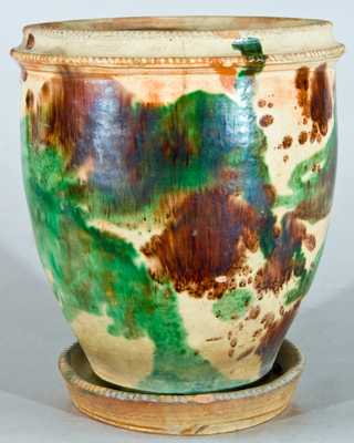 Strasburg, VA Multi-Glaze Redware Flowerpot
