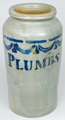 Virginia Stoneware PLUMBS Jar, attrib. John Morgan, Sr., Rockbridge Co.
