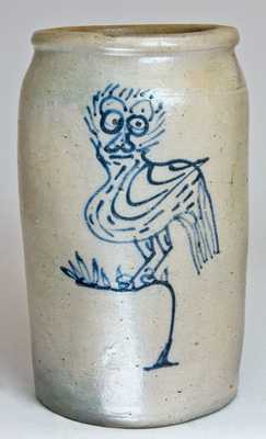 Stoneware Jar w/ Folk Art Owl Decoration, possibly Kentucky