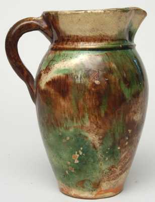 S. BELL & SON / STRASBURG (Virginia) Multi-Glaze Redware Pitcher
