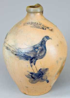 W.H. FARRAR & Co. / GEDDES, NY Stoneware Jug w/ Two Incised Birds