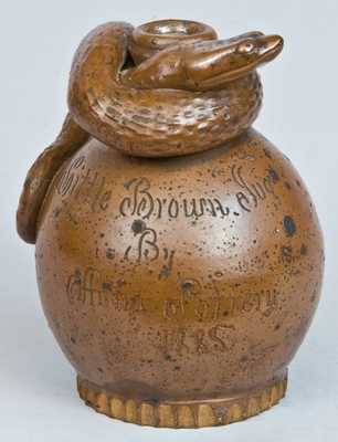 Little Brown Jug / By / Anna Pottery / 1885 Snake Jug