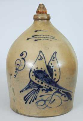 Stoneware Bird Jug w/ Michigan Advertising, made by S. Hart, Fulton, NY