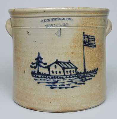 A.O. WHITTEMORE. / HAVANA. N.Y. Stoneware Crock w/ House